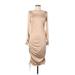 Fashion Nova Cocktail Dress - Midi Cowl Neck Long Sleeve: Tan Solid Dresses - New - Women's Size Large