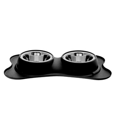 IH Casa Decor Bone Shaped Anti Spillage Double Pet Bowl Black