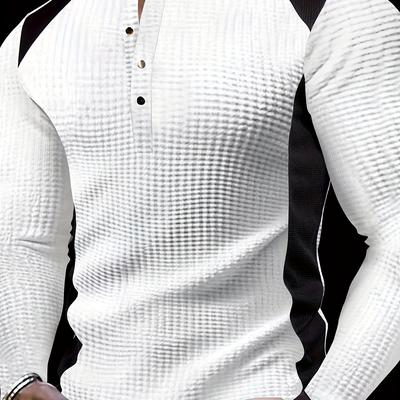 TEMU Men's Autumn And Winter Color Waffle Knit Long Sleeve Henley Shirt, Chic And Stylish Tops For Outdoors And Sports Leisurewear