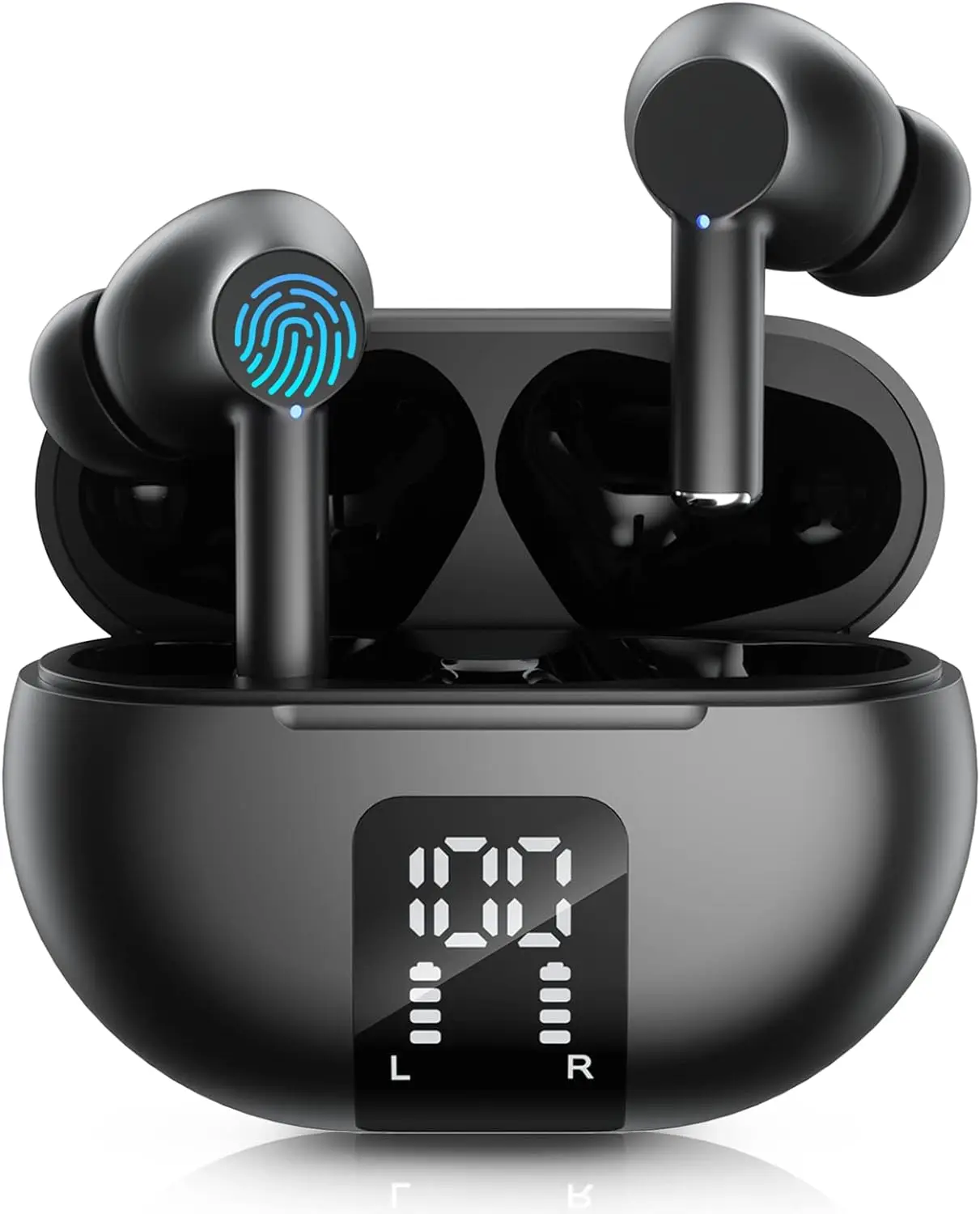 Auricolare wireless Bluetooth 5.3 Cuffia Riproduzione 60 ore Display a LED Alimentazione Auricolari Microfono Cancellazione del rumore Auricolari audio stereo