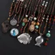 Boho Hippie Style collana etnica fatta a mano Nepal buddista Mala perline di legno collana con ciondolo lungo uomo gioielli da donna