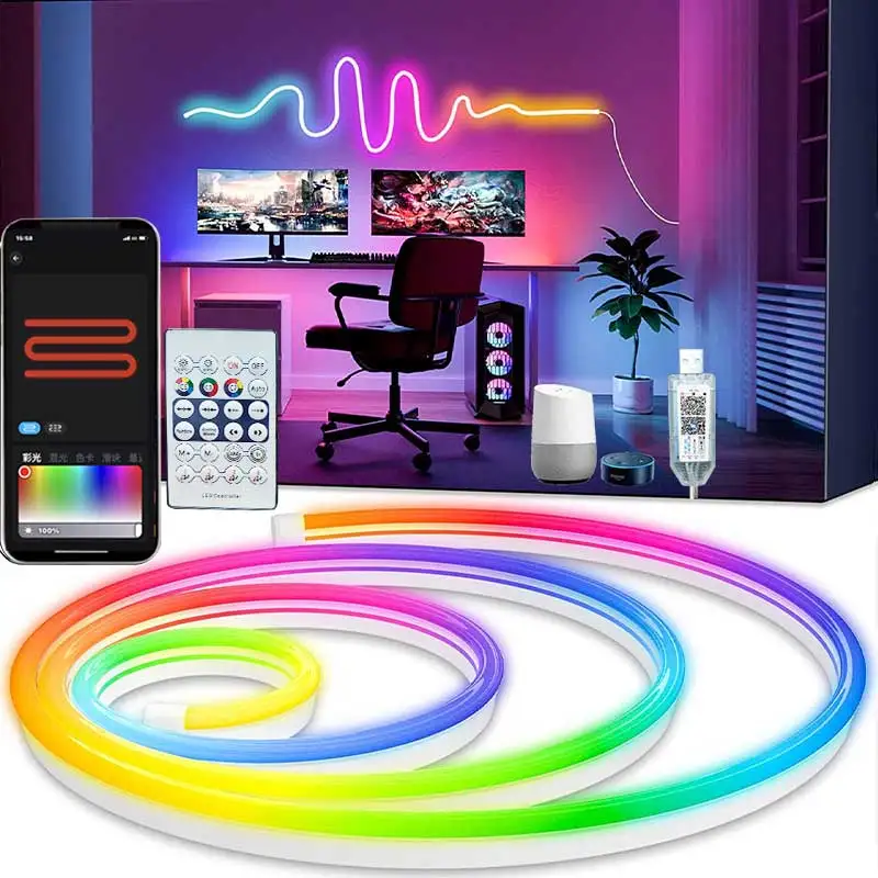 RGBIC Bluetooth Neon Led Strip Lights 5V Neon Strip Light 1M 2M 3M 5M Nastro flessibile impermeabile Led per la decorazione della parete della stanza Strip