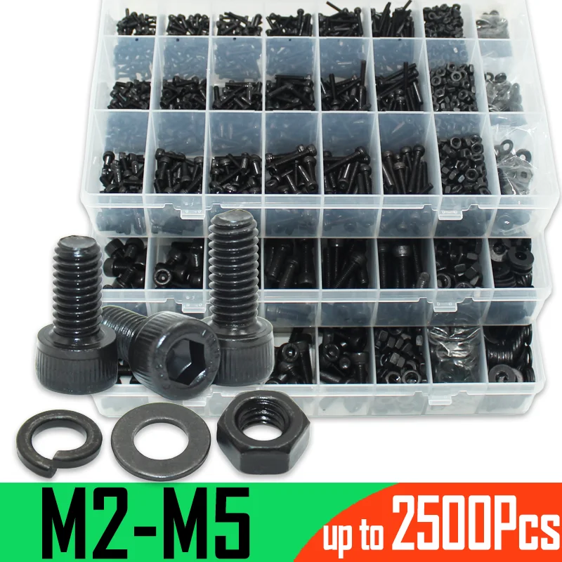 Kit viti a esagono incassato DIN912 Nero Grado 12.9 Acciaio al carbonio Esagonale Tappo rotondo Bullone a brugola Rondella dado M2 M3 M4 M5 M6 Viti a macchina