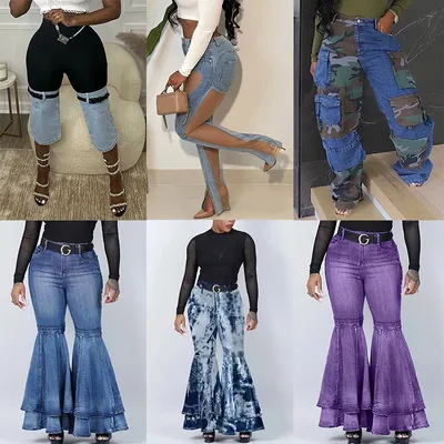 Plus Size Black Party Belt Design New Jeans Women's Jeans High Waist Clothing Casual Denim Patchwork