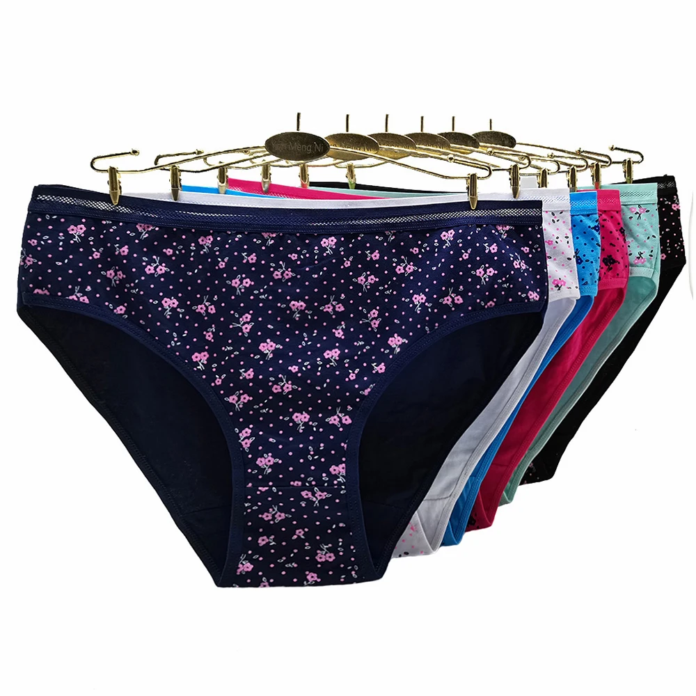 Mutandine di cotone Taglie forti Intimo Donna Slip Donna Mutandine Lady Lingerie Ragazza intima Vita alta Taglia grande 6 pezzi / lotto