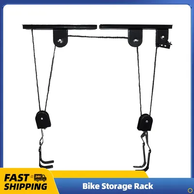 Bicycle Hoist Garage Storage Bike Lift Pulley System with 60kg Bearing Overhead Bike Rack Heavy Duty Ceiling Bikes Hanger