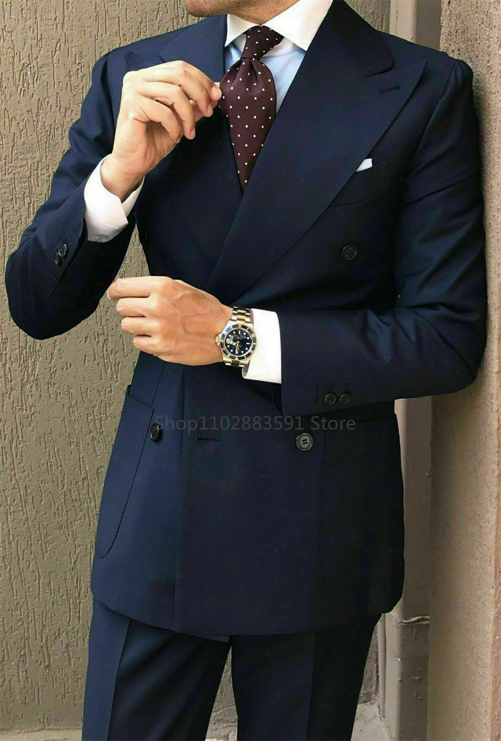 2024 neue Custom Zweireiher Dunkelblau Männer Anzüge Casual Männlichen Blazer Slim Fit Trauzeugen 2 Stück Kostüm Männer Kleidung Image