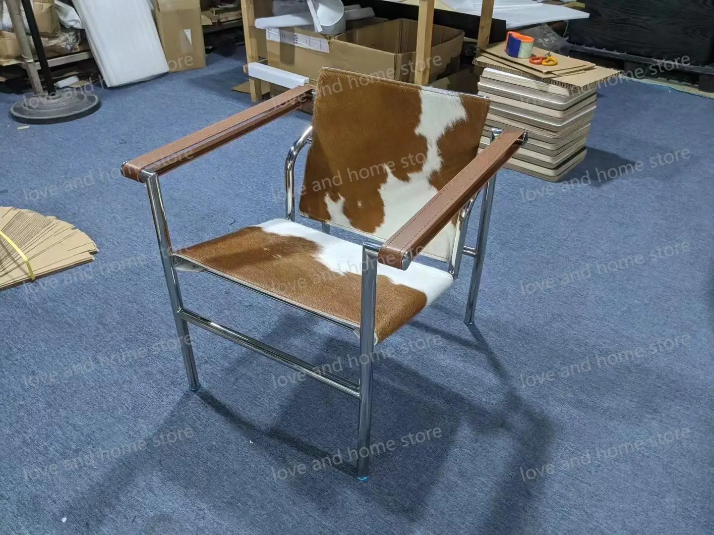 Lounge Freizeit Pu Leder Rindsleder Edelstahl Rahmen Stuhl für Wohnzimmer Corbusier Bauhaus Stil Sessel