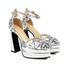 Sexy Sandalen Frauen Plattform High Heels Sommerschuhe Luxus Silber schwarz Träger Stripper Hochzeits feier Schuhe Damen Größe 43