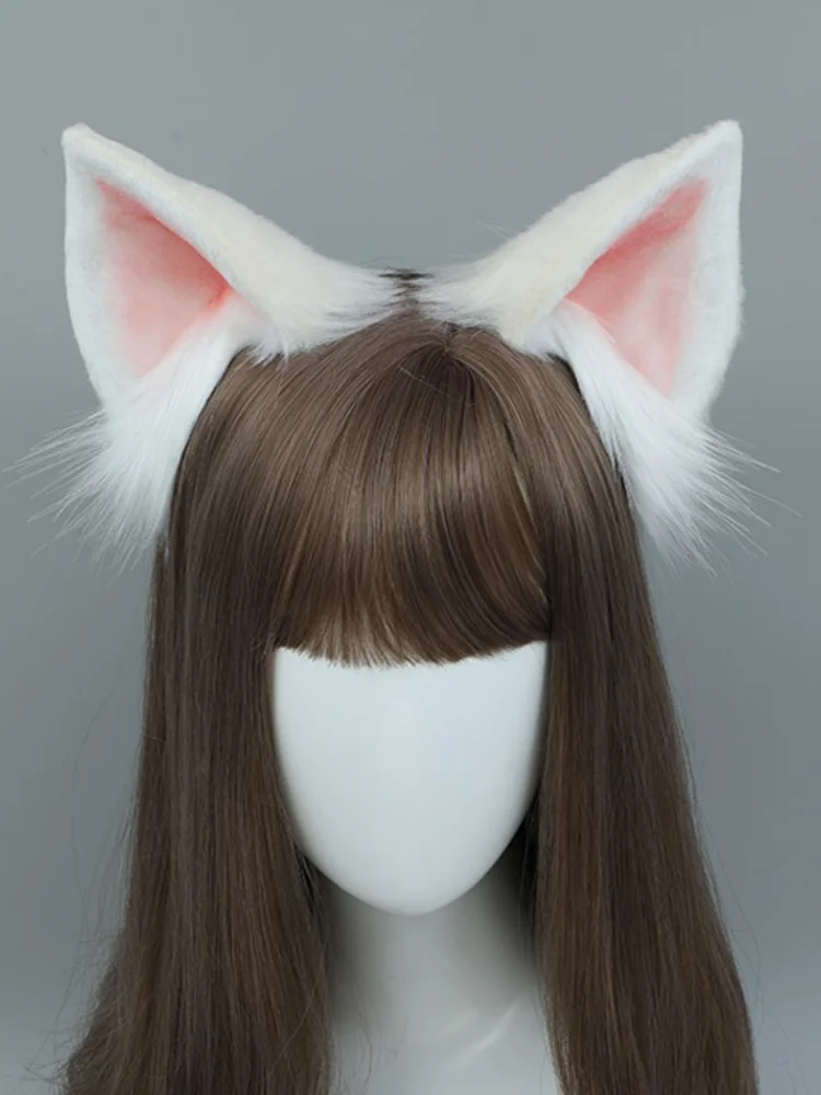 Mädchen Cosplay Kostüm Zubehör Weiß Rosa Katze Ohr Kopfbedeckung Niedlich Verstellbarer Kopfschmuck Unisex Lolita Stirnband Urlaub Party Prop Image
