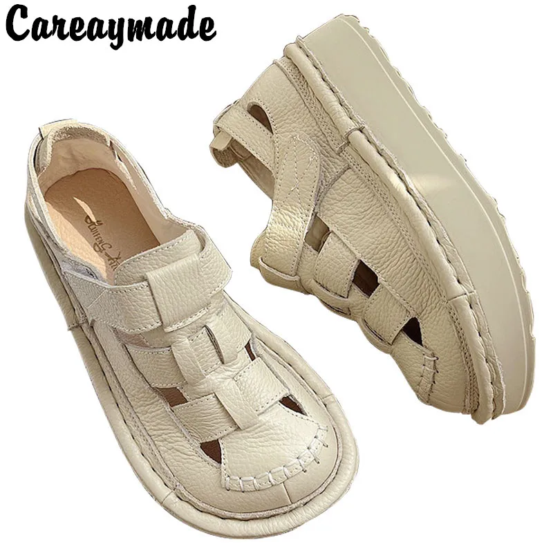 Careaymade-Echtes leder sandalen, künstlerische hässliche nette großen kopf schuhe dicken sohlen muffin sohlen frauen schuhe Woven Römischen schuhe