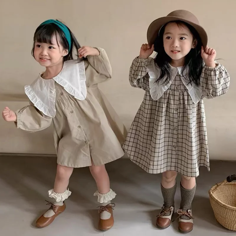 2-6Years Kleidung Herbst Kinder Mädchen Kleid Kinder Kleidung Casual Große Kragen Kleid Baby Mädchen Prinzessin Kleid Neue Blumenmädchen Kleider Image