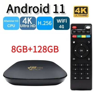 V88mini tv box android 11 128 all winner h3 quad core Cortex-A53 4g wifi 4k hd 3d hdr10 h. 8gb gb smart tv iptv