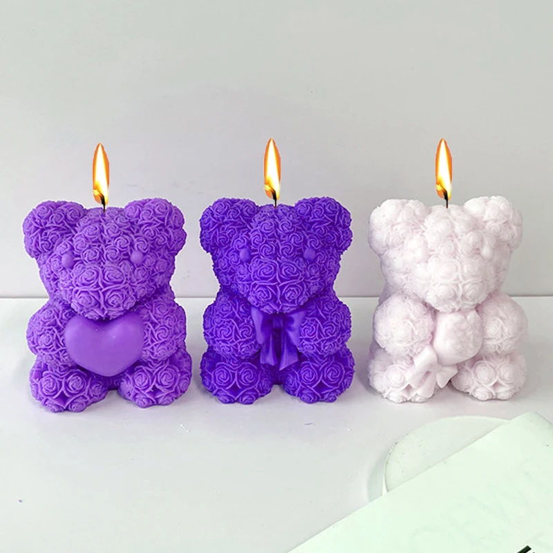3d Rose Liebe Bär Silikon Kerze Formen handgemachte niedliche Tier Seife Gips Harz Handwerk Form DIY Schokolade Eis Kuchen Backwerk zeuge Image
