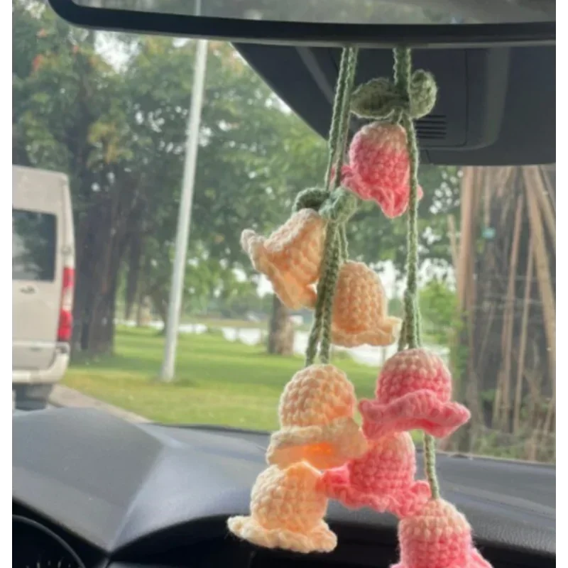 Niedliche Topfpflanzen häkeln hängende Pflanze häkeln für Auto Dekor Auto Ornament Rückspiegel hängen Zubehör Image
