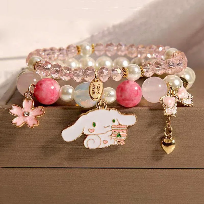 Cinnamoroll Kristallarmband Mädchen Süßes Armband Perle Cinnamoroll Kreatives Hello Kitty Armband Valentinstagsgeschenke