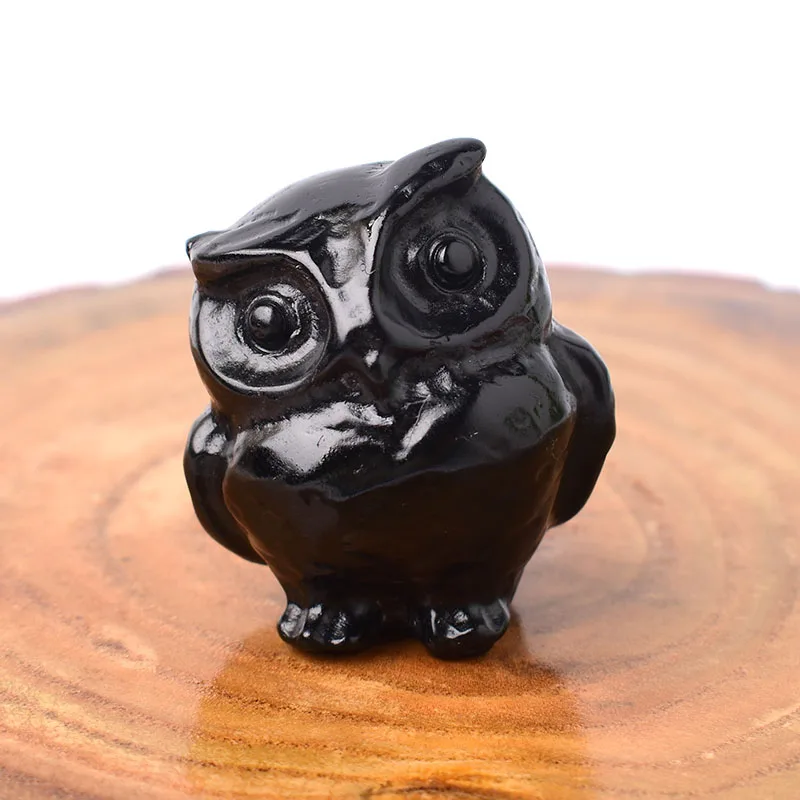 1PC Natürliche Kristall Geschnitzte Rosenquarz Eule Obsidian Tiere Figur Stein Handwerk Kleine Dekoration Wohnkultur Image