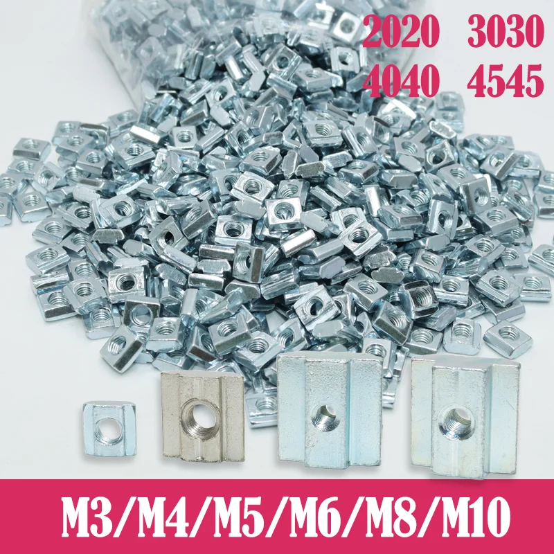 100 teile/los T Block Vierkantmutter M3 M4 M5 M6 M8 T-Track Gleithammer Mutter für 20 30 40 45 Aluminium Profil Slot Connector Zugriffs Image
