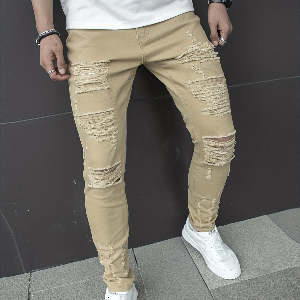 Männer y2k Stretchy Skinny Denim Jeans Für Männer Casual Hosen Zerrissene Streetwear Loch Slim Fit Denim Hip Hop Komfort Gerade Hosen