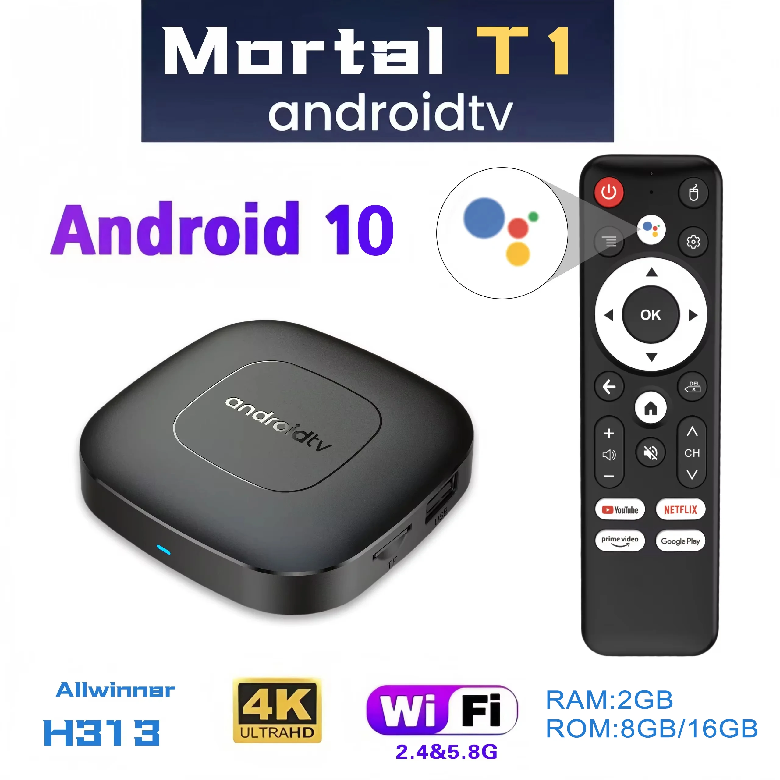 Globale Version Mortal T1 Android13.0 Heimkino-TV-Box Unterstützt Bluetooth Allwinner H313 Dual2.4G&5G Wifi 4K HDR10 Set-Top-Box Image