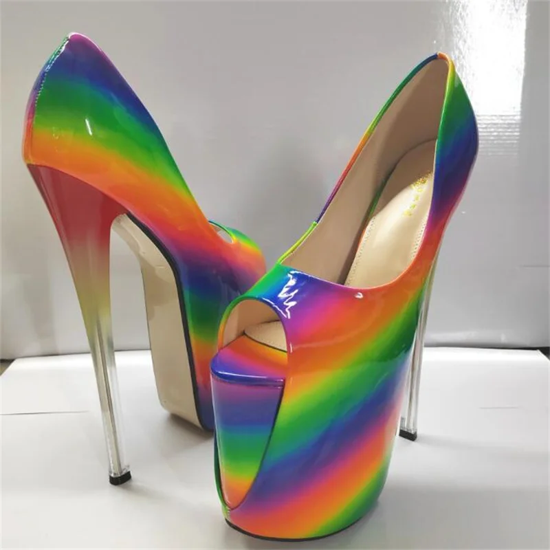 Llxf Cross dresser sexy Stilettos 19cm dünne hochhackige Lack leder Plattformen Schuhe Frau Abend party Peep Toe rosa Pumps Image