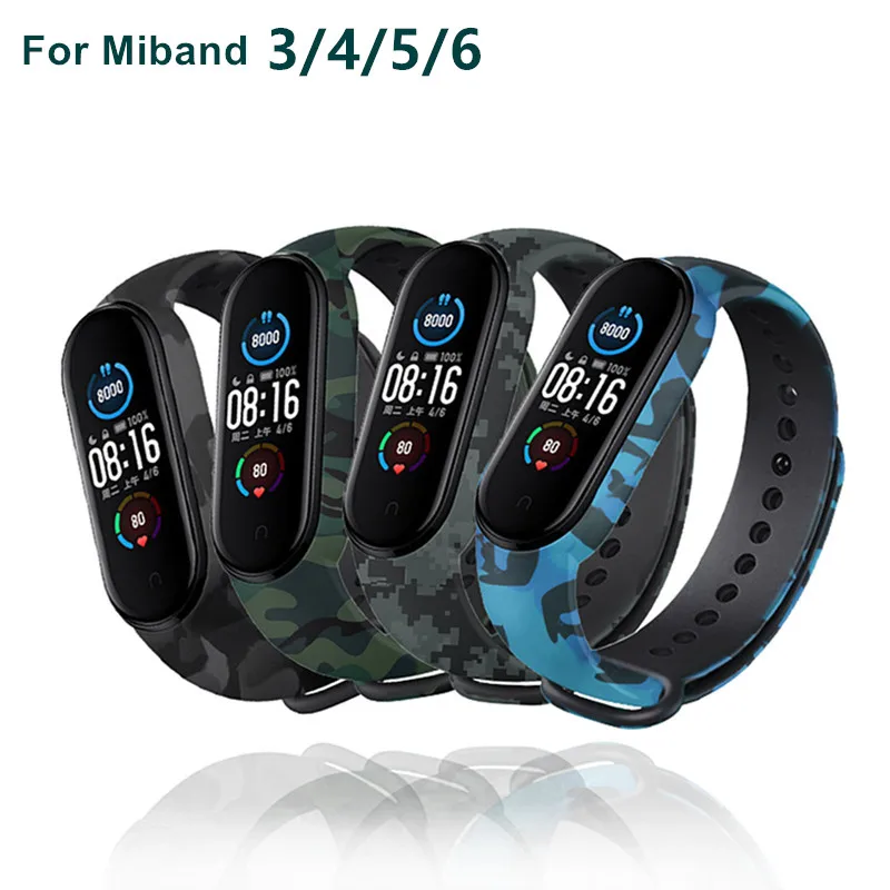 Armband für Xiaomi Mi Band 6 5 4 3, Camouflage-Silikon-Smartwatch-Armband, Ersatzarmband für Miband 4 5 6 Correa Mi Band Image