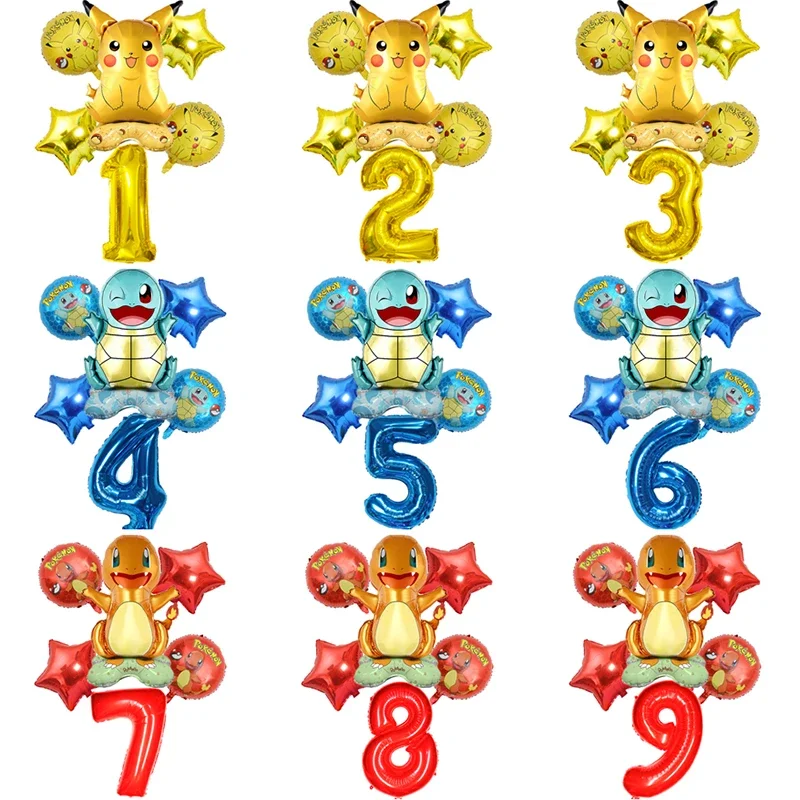 6 Stück Cartoon Pokemon Pikachu Aluminiumfolienballon für Kinderparty Charmander Squirtle Bulbasaur Geburtstagsballondekoration Image