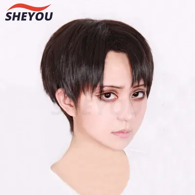 Anime Levi Ackerman Kurze Braune Mischhaar Rivai Ackerman Hitzebeständige Cosplay Kostüm Perücke + Image