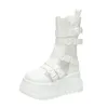 Frauen Dicken sohlen Stiefel Keil Ferse Lace-up Dekorative frauen Schuhe Mode Winter frauen Stiefel vulkanisierte schuhe Moderne Stiefel