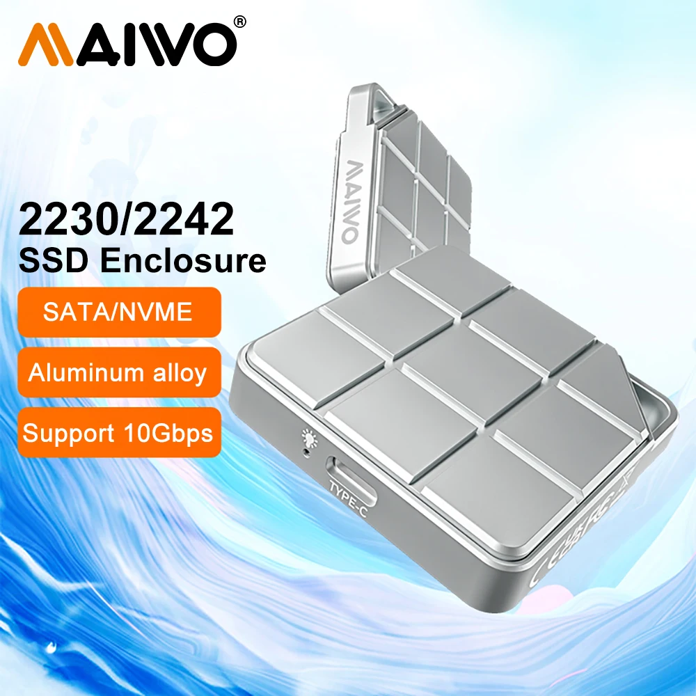 Maiwo 10gbps m.2 nvme sata ssd gehäuse fall typ-c usb c gen2 zu ngff nvme pci-e ssd box für iphone 15 pro macbook Image