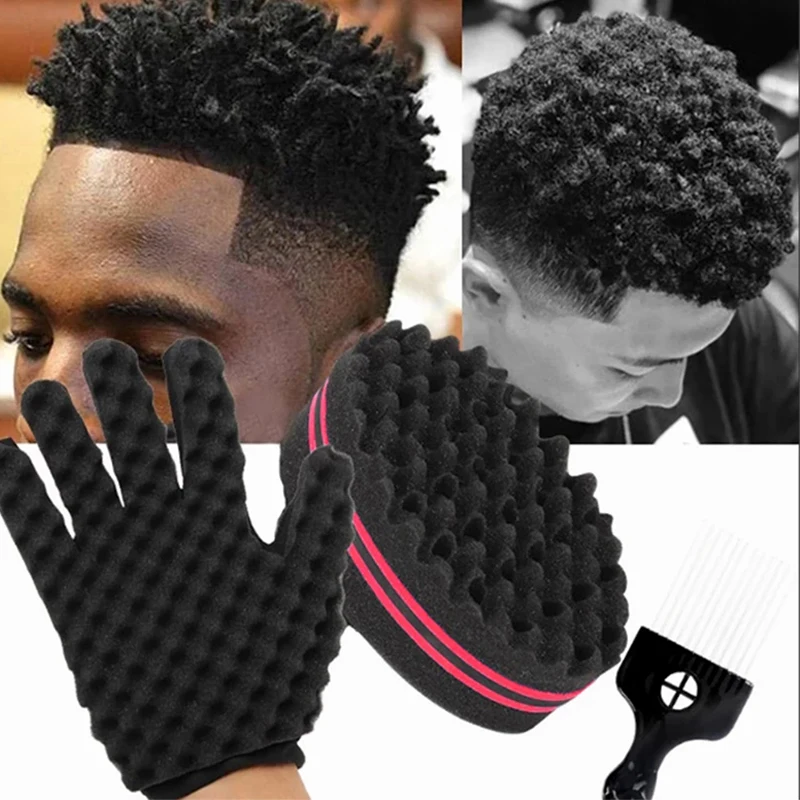 Neuer doppelseitiger magischer gedrehter Haarbürstenschwamm, oval, doppelter Verwendungszweck, professioneller perforierter lockiger Schwamm, Wellenrolle, waschbares Werkzeug Image