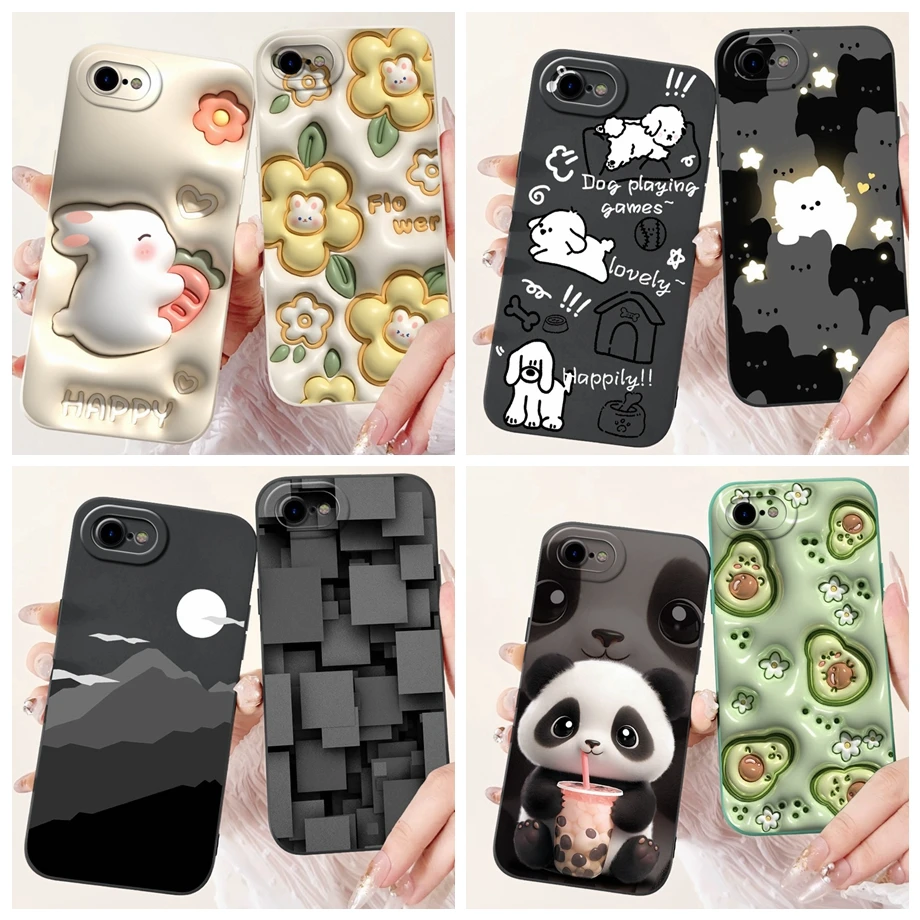 Für iPhone 7 Plus 8 Plus Fall Weiche Silikon Capa Gothic Stil Cartoon Panda Blume Zurück Abdeckung Für iPhone 6 plus 6S Plus Stoßstange