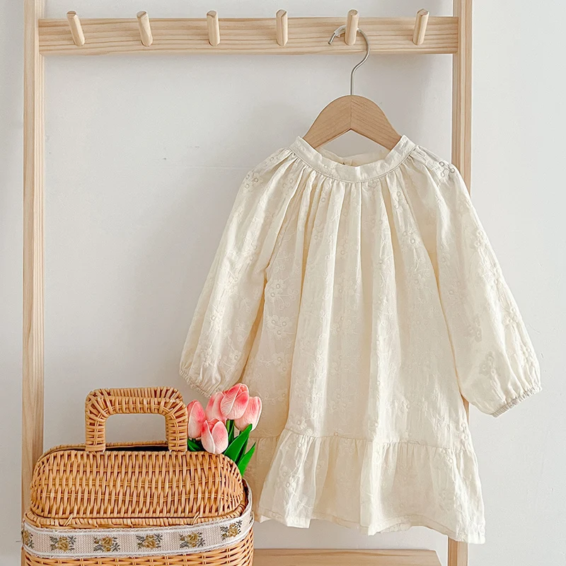 Kinder Kleidung Vintage Kinder Mädchen Französisch Stil Floral Gesticktes Kleid Baby Mädchen Lose Falten Kleid Geburtstag Party Kleider Image