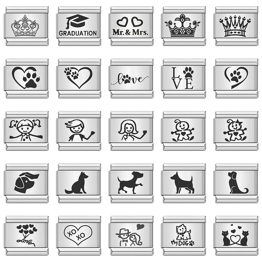 1PC Mode Katze Hund Junge Mädchen Herz Krone Italienische Links Charme Fit 9mm Edelstahl Armband Schmuck DIY machen Image