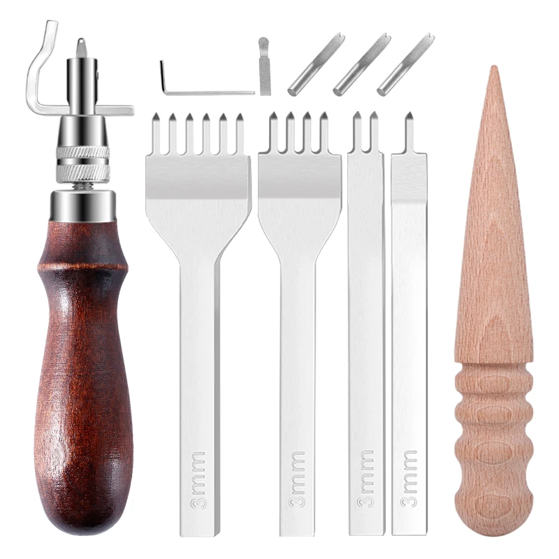 IMZAY 6 pièces ensemble d'outils en cuir avec outil de couture de travail de sculpture outils de poinçonnage de trous et outil d'artisanat du cuir rond polisseuse de bord