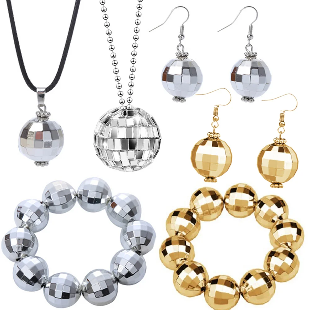 Disco-Kugel-Halsketten, Spiegelkugeln, Kostüm, Armband, Ohrringe, Rave-Zubehör, 70er-80er-Jahre, Disco-Party, Bühnen-Requisiten, Festivals-Zubehör Image