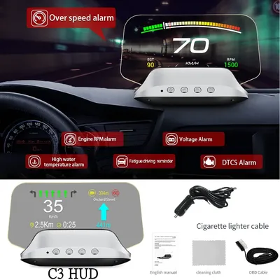 Hd c3 plus auto hud obd2 head up display gps navigations projektor digitaler tachometer autozubehör an bord computer Image