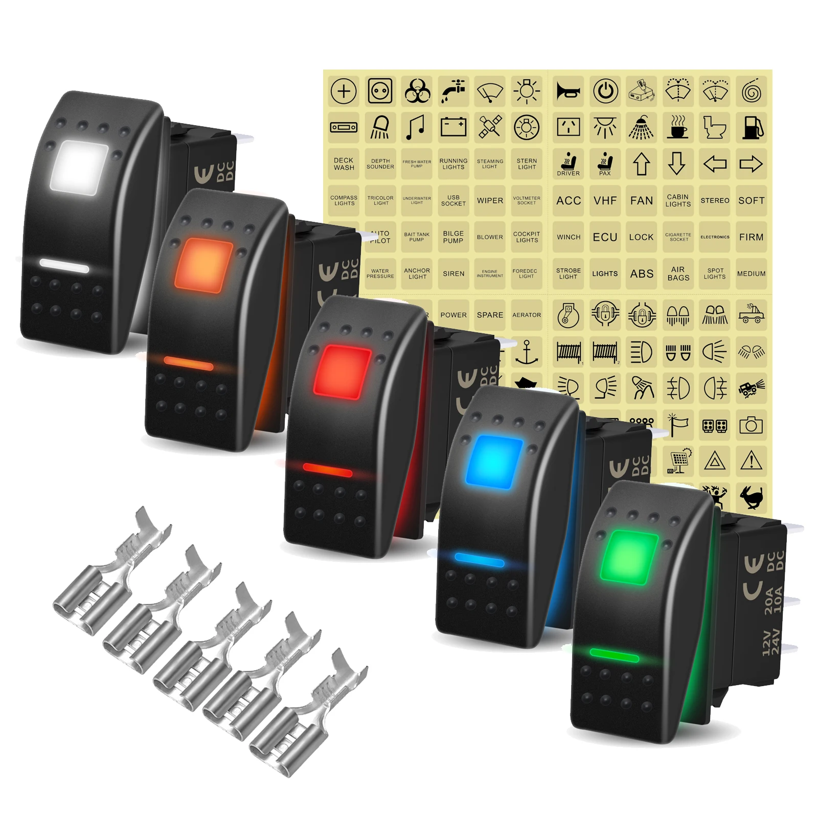 12V 20A weißer LED-Wippschalter SPST / DPDT / ON OFF / (ON) OFF (ON) Self Locking / Auto Reset für Carling-Ersatz Image