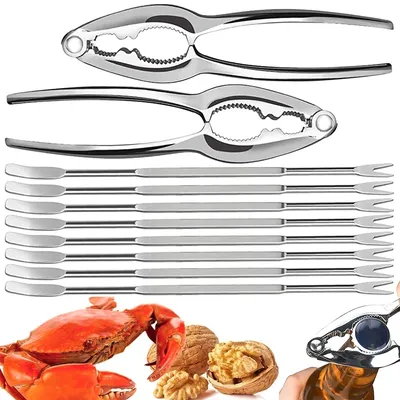 10-teiliges Meeresfrüchte-Werkzeug-Set, Krabbenbein-Werkzeug-Set mit 2 Krabbenbein-Cracker und 2 Krabbengabeln aus Edelstahl, Hummerbein-Öffner-Set