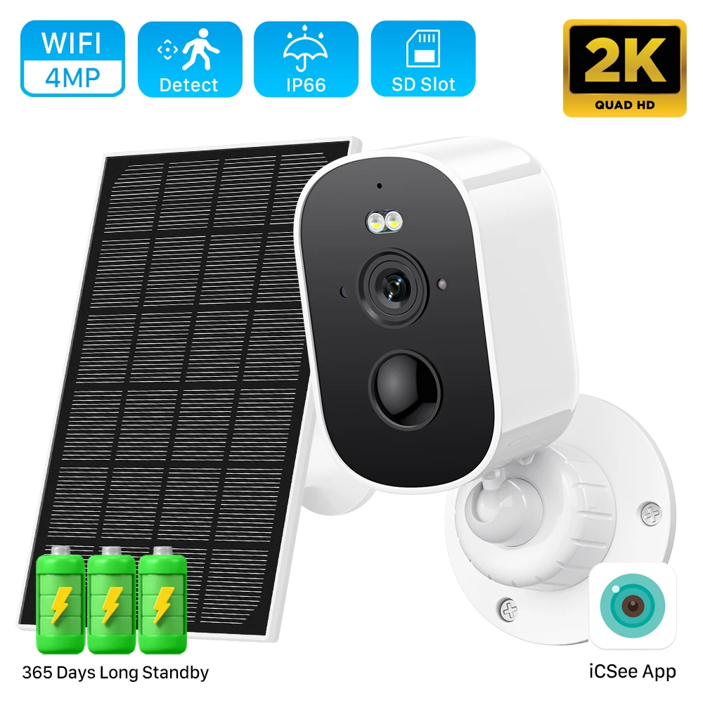 4mp 2k wifi Sicherheits batterie Kamera mit Solar panel drahtlose Outdoor-Pir menschliche Erkennung IP-Kamera Farbe Nachtsicht icsee App Image