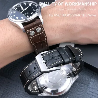 20mm 21mm 22mm Rindsleder Echtleder Nietenarmband für IWC Big Pilot PILOT'S WATCHES Braunes Uhrenarmband Faltschließe Image