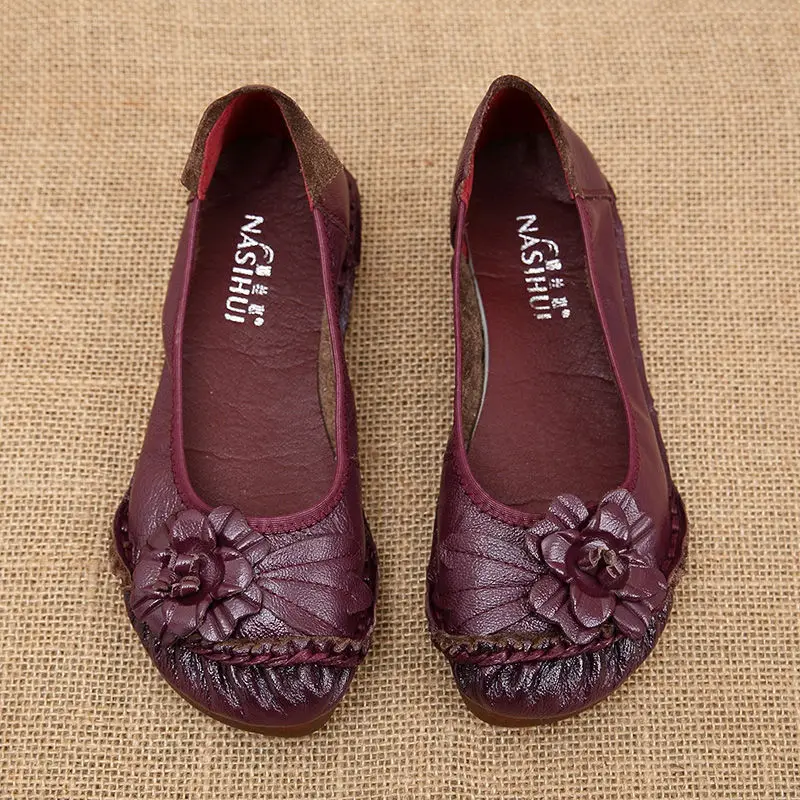 Luxus Echt leder Mokassin Damen Slipper hochwertige Ballerinas Retro schicke Mutter Schuhe weibliche Fahr schuhe große Größe 42