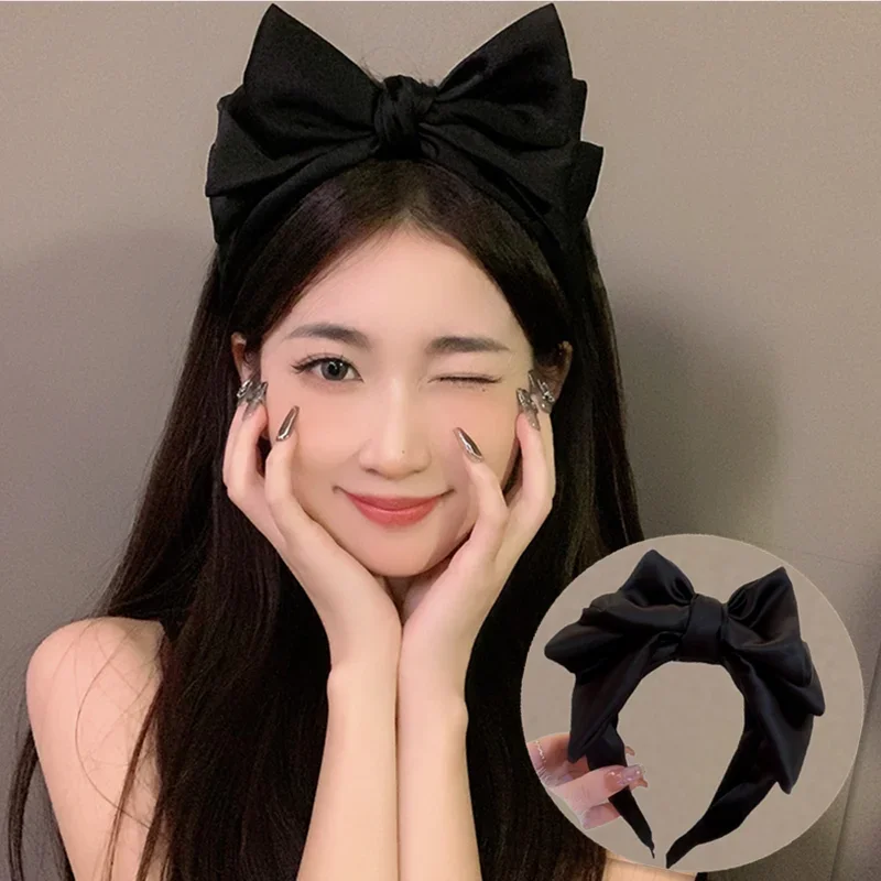 Korean Fashion Schwarz Bogen Kopf Band Große Größe 3D Haar Hoop Frauen Elegante Barrettes Headwear Mädchen Haar Zubehör