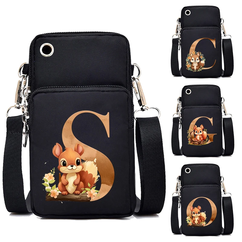 Sac de téléphone portable de mode mignon écureuil Alphabet femmes Mini sac à bandoulière Hip Hop mode graphique noir sac petits sacs à bandoulière