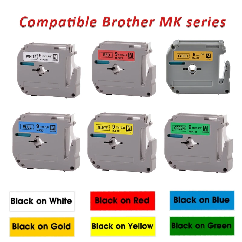 1pcs 9mm label band M-K621 mk221 kompatibel für bruder M-K121 MK-821 etiketten drucker pt65 pt80 pt70 pt90 Image