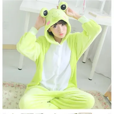 Kigurumi Erwachsene Frosch Onesie Pyjamas Tier Pyjamas Hausschuhe Niedliche Kostüm Overall Onesies Nachtwäsche Cosplay für Männer Frauen Image