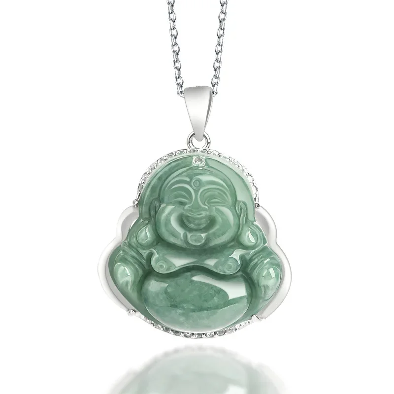 925 silber Birmanischen Jade Buddha Anhänger Männer Jadeit Luxus Natürliche Designer Talismane Grüne Zertifikat Mode Smaragd Halskette