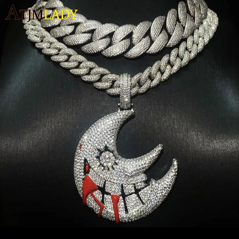 Männer der Mond Förmigen Mund Gesicht Anhänger Iced Out Bling 5A CZ Cubic Zirkon Tennis Kette Persönlichkeit Hip Hop Rock halskette Schmuck