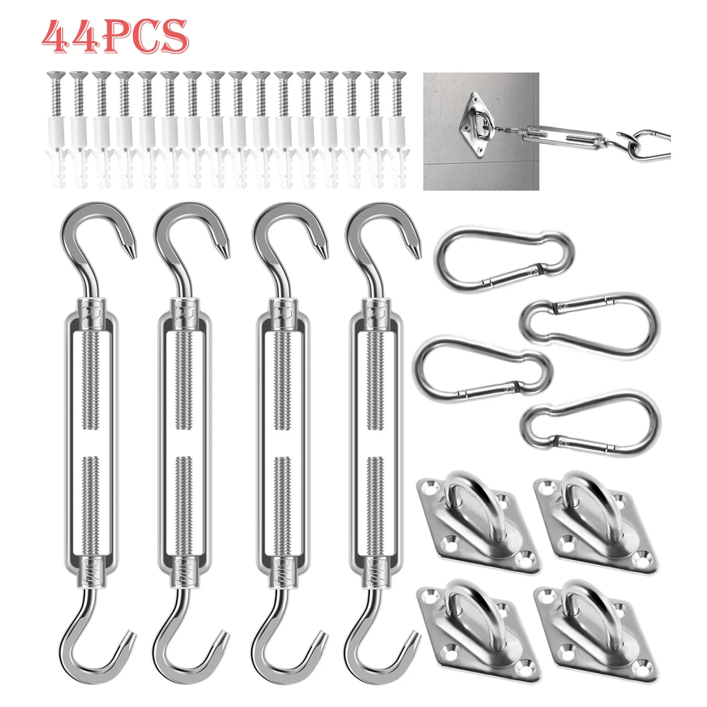 44-teiliges Hardware-Set für Sonnensegel, 304 Edelstahl, M6, Markisenbefestigung, Installationsset, rechteckig, quadratisch, dreieckig, Sonnensegel-Set