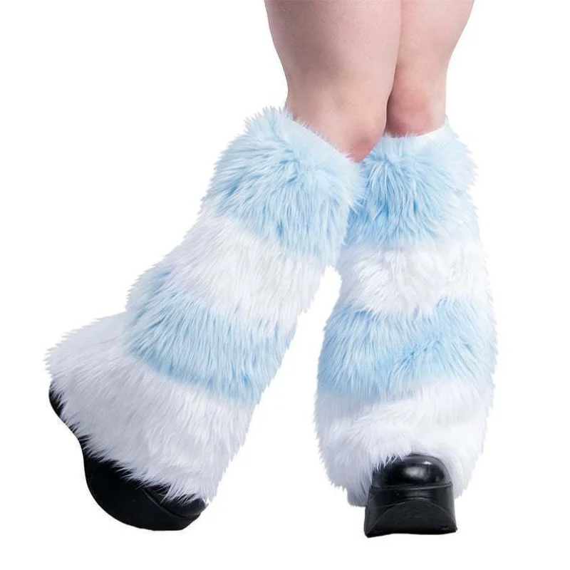 Gyaru Beinwärmer aus Kunstfell, Winter, Goth, gestreift, Beinwärmer, Y2k, Kniestrümpfe, Stiefelmanschette, Slouch-Socken, JK-Mädchen-Stiefelüberzug, Strumpfwaren Image